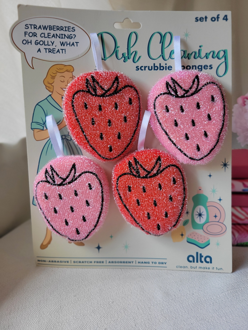 Strawberry Scrubbie Sponges - Set of 4 (Pink & Red)